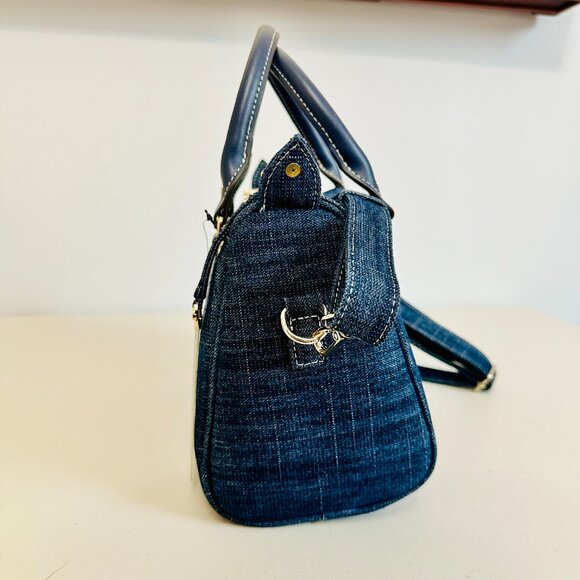 TRUE RELIGION BLUE DENIM BOSTON SATCHEL CROSSBODY BAG - Picture 4 of 12